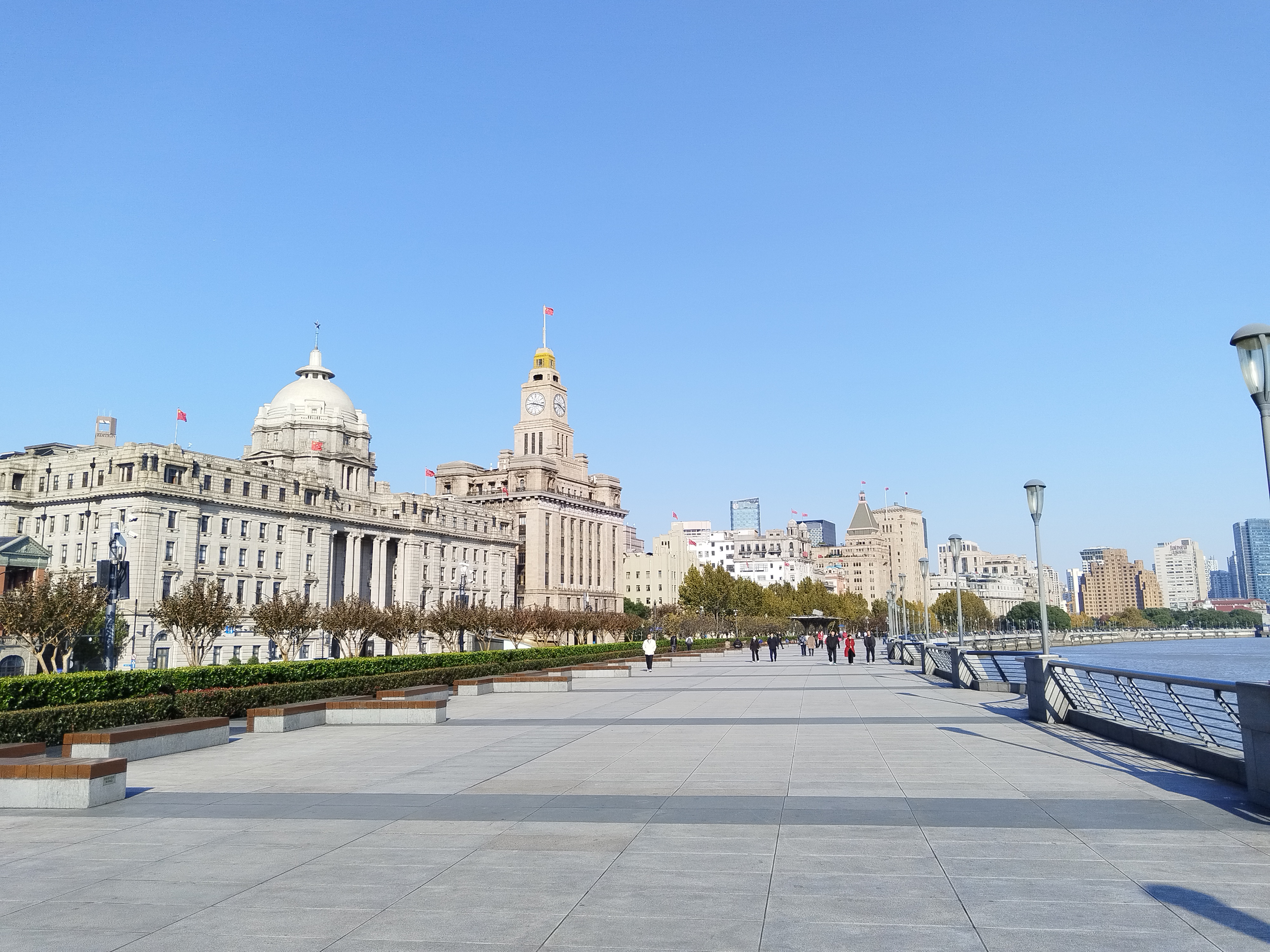 Shanghai Bund riverside promenade and architecture